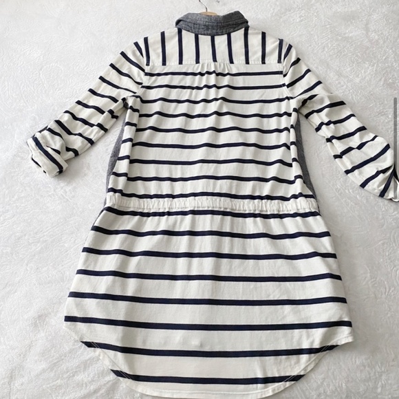 Anthropologie Postal Code Chambray and Stripe Sleeve Button Down Tunic Top - Picture 6 of 11